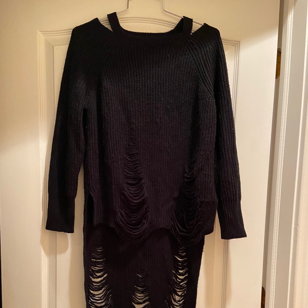 Off the Shoulder Black Winter Sweater